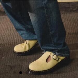 New! Dr Martens T-Bar Hazy Yellow Long Napped Suede Mary Janes - W 11 / M 10